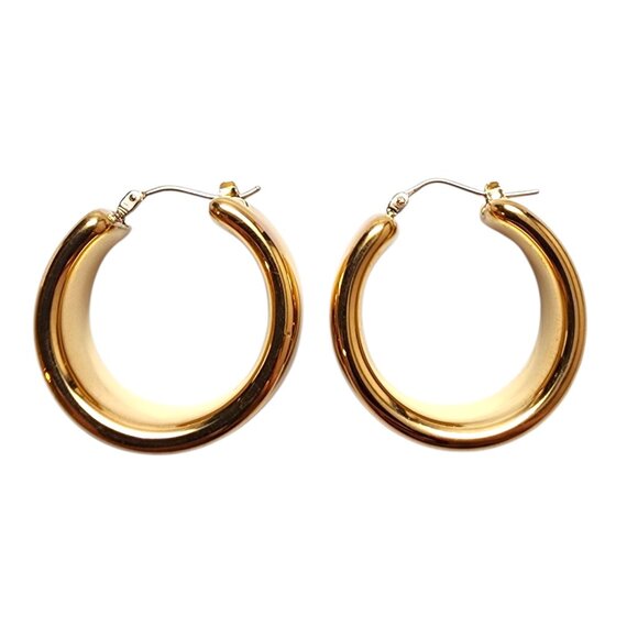 14K Yellow Gold Wide Hoop Earrings #22718 - Picture 3 of 6